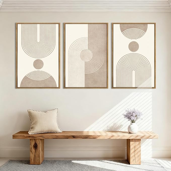 BINCUE Neutral Abstract Wall Art Beige Large Wall Decor Boho Mid Century Modern Artwork Art Print for Living Room Bedroom Office 24"x36" Set of 3 Gift