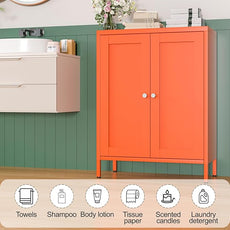 Orange Metal Sideboard Cabinet, Small Bathroom Storage Cabinets, Metal Storage Cabinet with 2 Doors and Adjustable Shelves for Kitchen Dining Room Living Room, Entryway,Office
