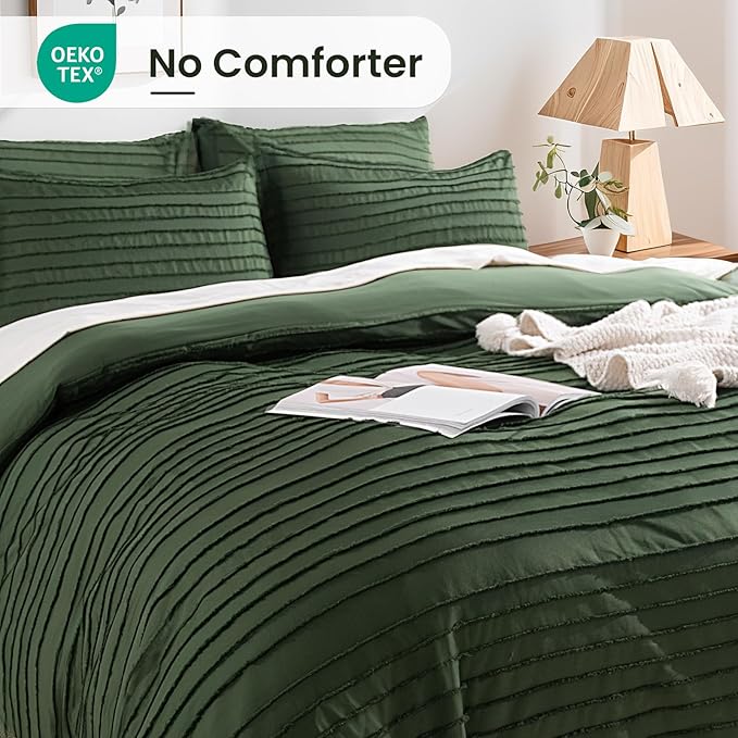 NEXHOME PRO Duvet Cover King Size, Blue 3 Pieces Boho Tufted Duvet Cover Set, Soft and Lightweight Microfiber Comforter Cover Set for All Season (Forest Green,104 x 90)-No Comforter