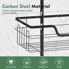 Shower Caddy, Hanging Organizer Rack with Hooks and Adhesives, No Drilling, Rustproof Stainless Steel Bathroom Organizer Bathroom Shower Shelves for Inside Black