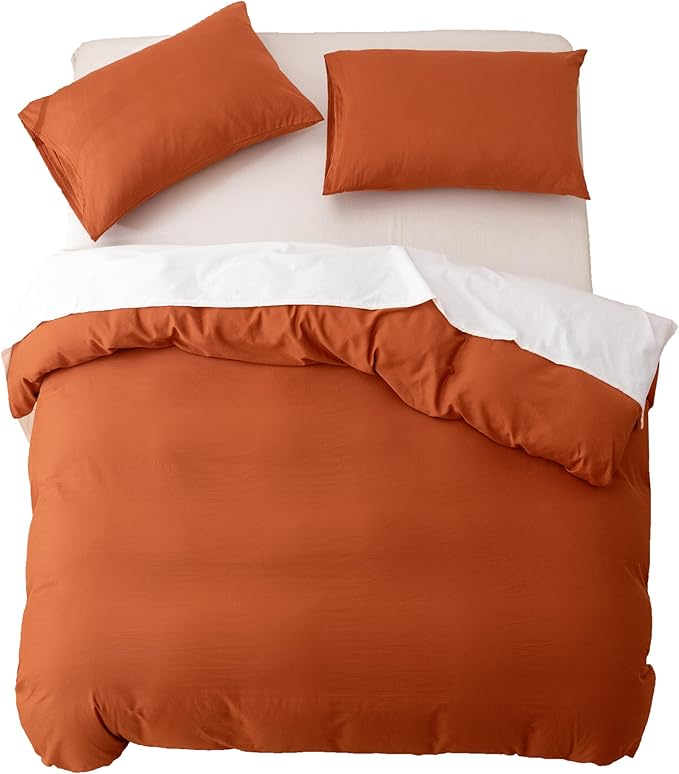 HeimenAogo Egyptian Cotton Duvet Cover Set California King, Ultra Soft and Breathable Comforter Cover with Zipper Closure, High Thread Count Long Staple Cotton Blanket Cover 3pcs, Burnt Orange