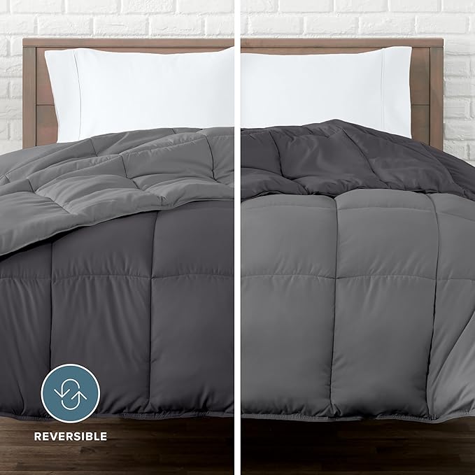 Bare Home Queen Comforter - Reversible Colors - Goose Down Alternative - Ultra-Soft - Premium 1800 Series - All Season Warmth - Bedding Comforter (Queen, Grey/Forged Iron Grey)