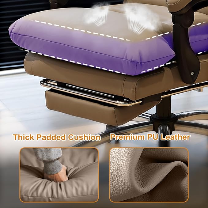 Office Chair with Soft Cushion High Back Gaming Chair Executive Desk Chair with Leg Rest Ergonomic Leather Computer Chair for Home Office