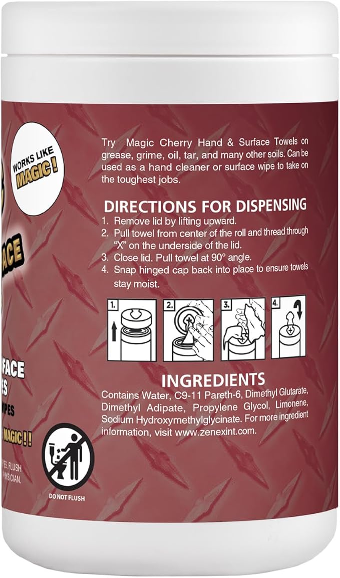 Magic Cherry Scented Heavy Duty Cleaning Wipes - Single Sided Hand & Surface Shop Towels | Professional-grade Cleaning | Waterless | Cleans Grease, Oil, Dirt, & more (1 Pack | 90 Sheets Total)