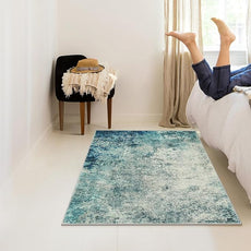 Lahome Modern Abstract Area Rugs 3x5 Washable Rug, Throw Rugs for Entryway Low Pile Anti Slip, Stain Resistance Accent Carpet for Bedroom Kitchen Bathroom Laundry Front Door, Blue/Grey