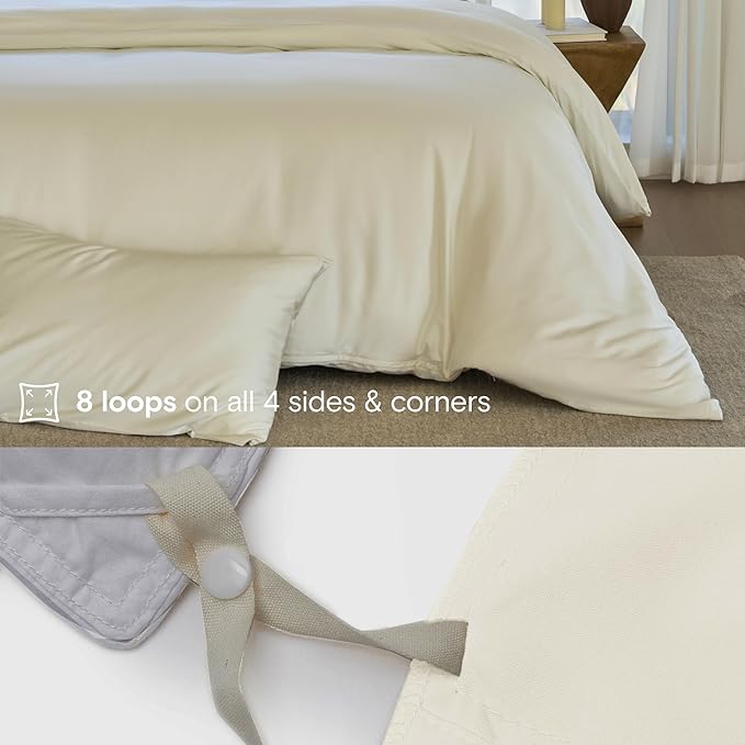 DOZ Duvet Cover Set, 100% Viscose derived from Bamboo, Organically Grown, Buttery Soft, Cooling Duvet Covers, High GSM, 1 Duvet Cover and 1 Pillowcase, 70"x90" (Ivory, Twin/Twin XL)