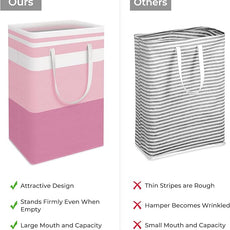 HomeHacks 2 Pack Large Laundry Baskets, Waterproof, Freestanding Laundry Hampers, Collapsible Clothes Hamper with Reinforced Handles in Laundry, College Dorm, Bathroom, Bedroom (Grey+Pink, 88Lx2)