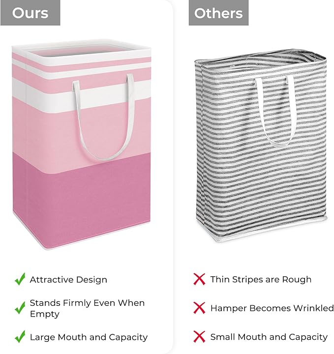 HomeHacks 2 Pack Large Laundry Baskets, Waterproof, Freestanding Laundry Hampers, Collapsible Clothes Hamper with Reinforced Handles in Laundry, College Dorm, Bathroom, Bedroom (Grey+Pink, 88Lx2)