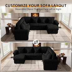 Modular Sectional Sleeper Sofa with Pull Out Bed, U Shaped 7 Seat Sectional Couches for Living Room, 110 Inch Sofa Bed with Armrest Pillows | Hidden Storage | USB Charging | Cup Holder, Black
