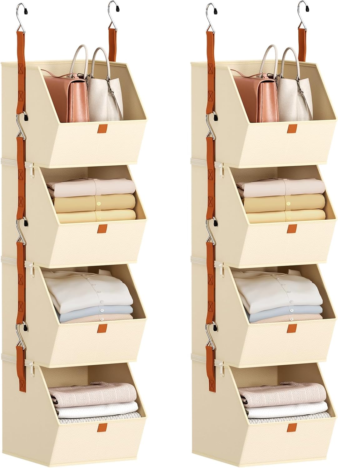 Homsorout Hanging Closet Organizer 4 Tier - Clothes Hanging Shelves, Space-Saving Closet System, Fabric Storage Bins Bedroom Organization, Collapsible Baskets for Home, Dorm, Rv, Beige Dormly