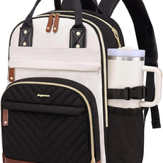 Laptop Backpack for Women Travel Backpacks - 15.6 Inch Laptop Computer Bag with Pouch Pocket Large Capacity Cup Purse Work Business Back pack College Teacher Bags Beige Black Brown