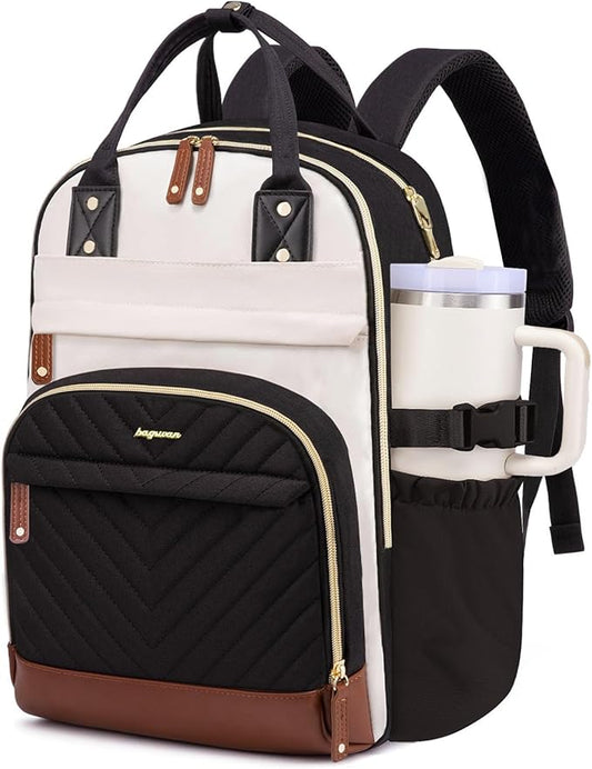 Laptop Backpack for Women Travel Backpacks - 15.6 Inch Laptop Computer Bag with Pouch Pocket Large Capacity Cup Purse Work Business Back pack College Teacher Bags Beige Black Brown