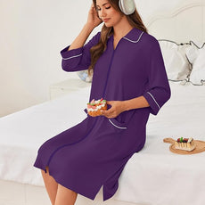 Ekouaer Zipper Robes for Women 3/4 Sleeve Housecoats Knee Length Bathrobe Lightweight Nightgown with Pockets S-3XL