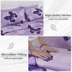 ARTALL Bed in A Bag Full/Queen Size 8 Pieces, Purple Butterfly All Season Bedding Comforter Bed Set with Pillow Shams, Flat Sheet, Fitted Sheet, Bed Skirt, Pillowcases