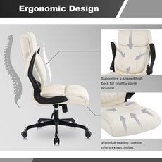 Youhauchair Executive Office Chair, Ergonomic PU Leather Computer Desk Chair with Lumbar Support, Flip-up Armrests and Adjustable Height, for Home Office, Beige