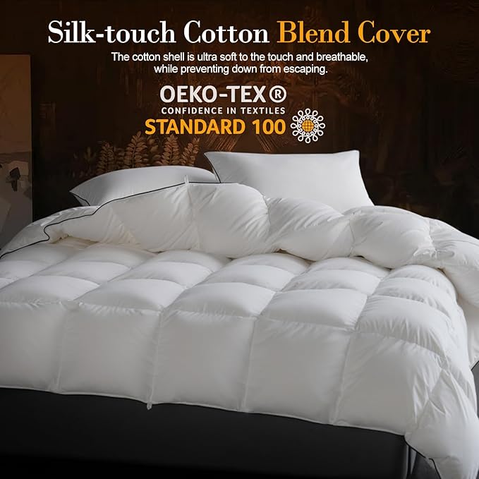 Down Fibers Comforter Queen Size,Luxurious All Seasons Hotel Collection Duvet Insert,54 Oz High Bulkiness Medium Warmth,Fluffy & Breathable for Bedroom, Guestroom, Hotel (White,90x90)