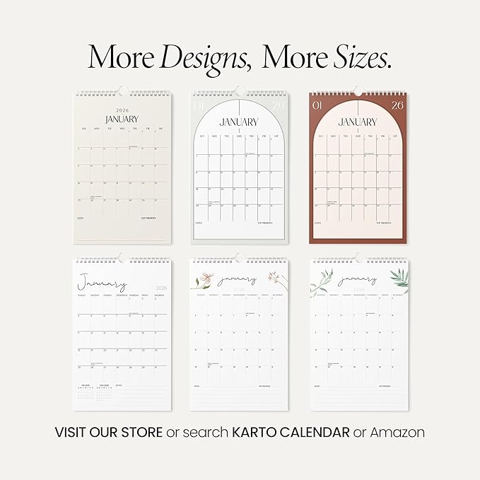 Karto 3 Month Wall Calendar 2026 - Vertical 11x17 inch January 2026 to June 2027 - Boost Your Productivity and Easy Planning with the Aesthetic Monthly Calendar - Beige