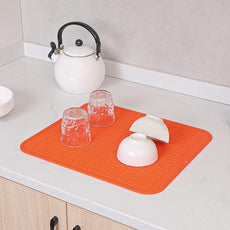 Silicone Dish Drying Mat for Multiple Usage,Easy clean,Eco-friendly,Heat-resistant Silicone Mat for Kitchen Counter or Sink,Refrigerator or Drawer Liner Orange XL 18 inches x 16 inches