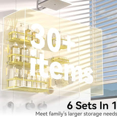 YASONIC Shower Caddy, 6 Pack Large Capacity Bath Organizer with Soap Holder and 12 Hooks, Rustproof Shower Shelves for Inside Shower, No Drilling&Sleek Bathroom Organizers and Storage Gold