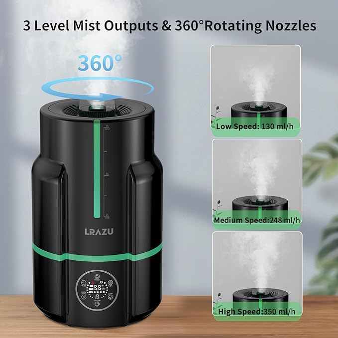 6L/1.6Gal Humidifiers for Bedroom, 60H Runtime 26 dB Quiet Supersized Cool Mist Air Humidifiers for Large Room, Baby Nursery, Plant, Indoor, Night Light, Easy to Clean, Precise Humidity Control