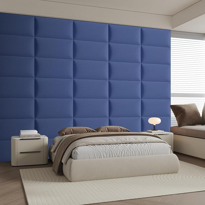 12-Piece Light Blue Linen Upholstered Headboard King Size, Wall Mounted Panels Set, Coastal Fabric Headboard & Wall Decor for Master Bedroom