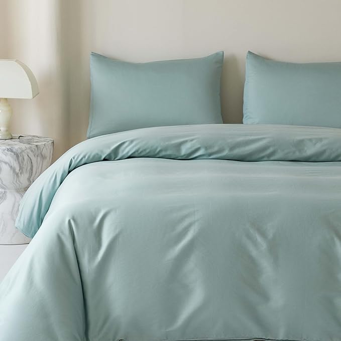 HeimenAogo Egyptian Cotton Duvet Cover Twin/Twin XL Sateen Weave, Silky Soft and Breathable Bedding Set with Zipper Closure, Long Staple Cotton Bed Linen Skylight Blue 2Pcs (68"×90")