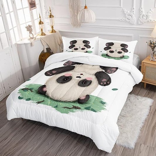 CVHOUSE Panda Bedding - Queen Size, Cute Panda Comforter & 2 Pillow Cases - 3 Piece Set