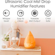 Crane Ultrasonic Cool Mist Humidifier for Bedroom, Baby Nursery, Kids Room, Plants, or Office, Large 1 Gallon Tank, Filter Optional, Orange