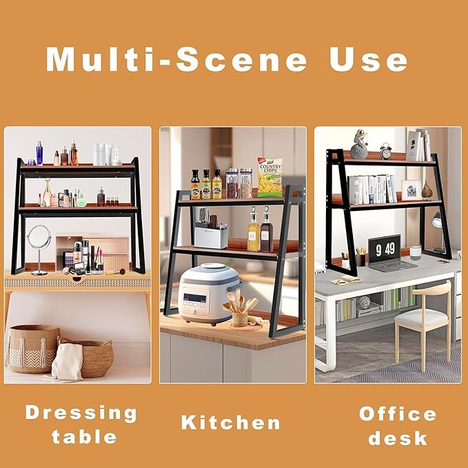 2-Tier Desktop Bookshelf, Wood Hutch Shelf Organizer, 29.9 x 12.6 x 35.4 inches, Study Room Storage Rack (Black, 45 * 12 * 35in)