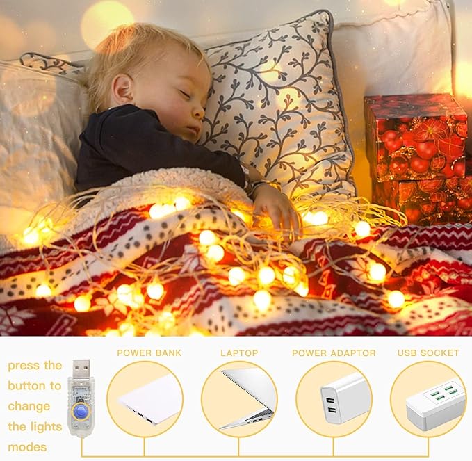 suddus Globe String Lights for Bedroom, 100 Led Fairy Lights Plug in, String Lights Indoor for Christmas Tree, Classroom, Wall, Window, Wedding, Party, Thanksgiving Decor, Warm White
