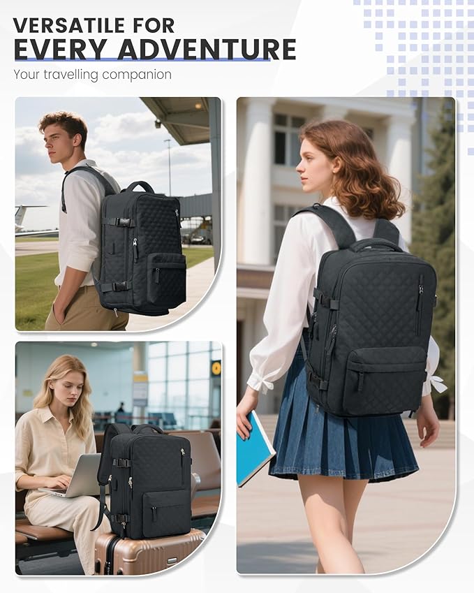 suwasp Vacuum Backpack Travel with Pump, Travel Backpack for Women Men, Personal Item Carry on Backpacks Flight Approved, Vacuum Compression Bags with Laptop Compartment/Shoe Compartment, BlackGrey