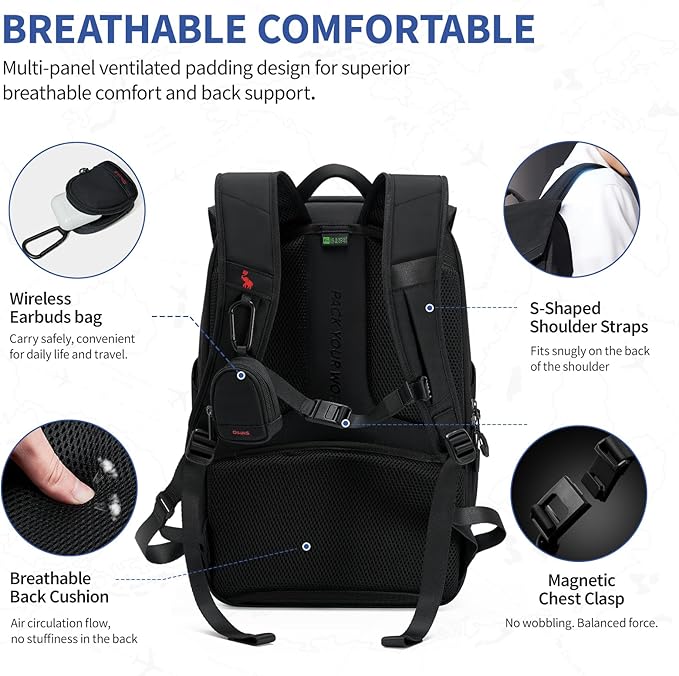 OIWAS Laptop Backpack for Men, 16 Inch Travel Laptop Backpack with Magnetic Buckle, Weight Reduction Business Backpack for Men, Water Resistant Large Back pack