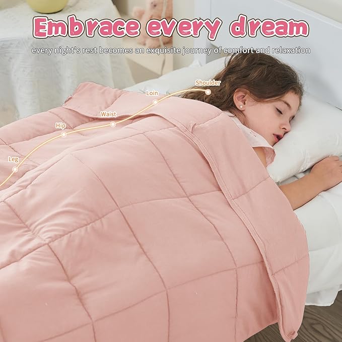 Pink Weighted Blanket Kids 10lbs, 40"x60", Twin Size Cooling Heavy Throw Blanket for 80-120lbs, Microfiber Soft Thick Big Blankets Weighted Comforter Breathable Gift for Sleeping