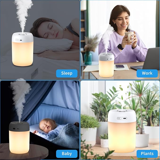SZO Night Lights Humidifiers For Bedroom, USB Rechargeable, LED Lights For Bedroom,4 Mode Portable Night Lights Humidifier Fit For Various Scenarios,<28dB, Auto Shut-off, Ideal For Home Travel Plants