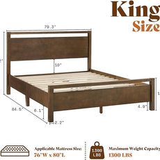 AMERLIFE King Size Solid Wood Bed Frame with Headboard, Minimalist Platform Bed with Wooden Slats Support/No Box Spring Needed/Easy Assembly/Noise-Free, Dark Brown