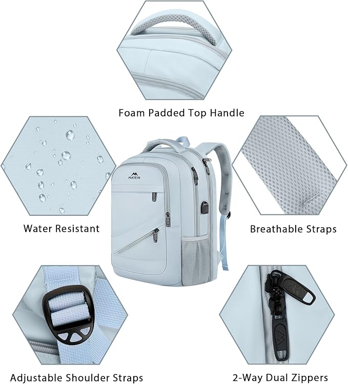 MATEIN 18 Inch Laptop Backpack for Women, TSA Approved Laptop Rucksack Large Capacity 50 L, Anti Theft Backpack with Comfortable Shoulder Straps for College Work Travel, Haze Blue