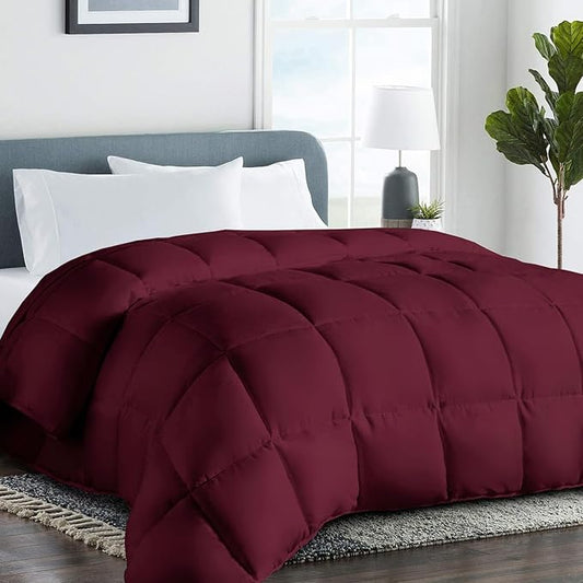 COHOME Quilted Twin/Twin XL Size Comforter - All-Season Down Alternative Duvet Insert - Luxury Hotel Winter Warm Burgundy Comforter with Anti-Clump Tech & 8 Tabs -Reversible（64"x88"）