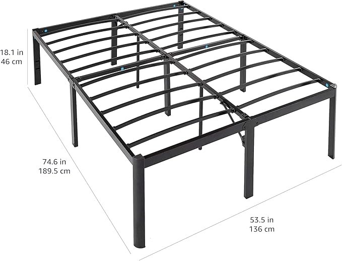 Amazon Basics Heavy Duty Non-Slip Bed Frame with Steel Slats, Easy Assembly - 18" H, (Full), Black