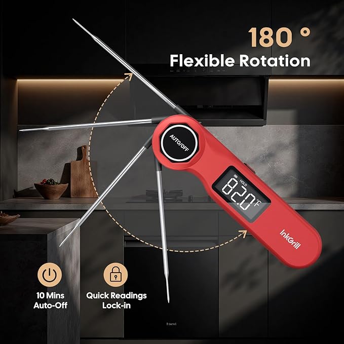 Rechargeable 0.5 Seconds Instant Read Meat Thermometer for Cooking, ±0.5℉ Accuracy Digital Food Thermometer with Large Screen, Waterproof Kitchen Thermometer Magnets for Grilling Frying BBQ