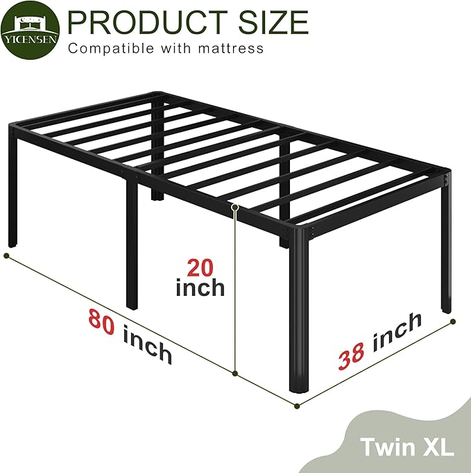 20 Inch High Twin XL Bed Frames with Rounded Corner Legs, Heavy Duty XL Twin Metal Platform Bed Frame No Box Spring Needed, Easy Assembly, Noise Free, Black