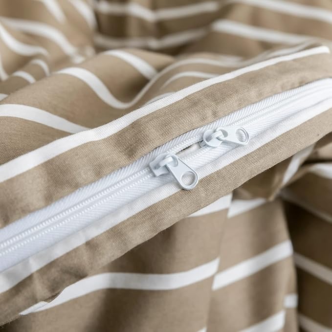 JELLYMONI Twin Duvet Cover Set, Cotton Duvet Cover 2 Pieces with Zipper Closure, 1 Duvet Cover and 1 Pillowcase(Khaki with White Striped)