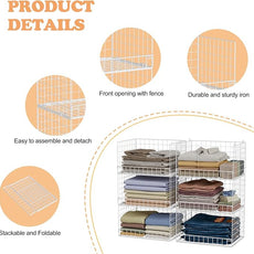 6-Tier Stackable Closet Organizers and Storage Shelves, Closet Shelf Organizer Basket Bins, Foldable Sweater Storage for Clothes Organizer System, White（Patent Pending）