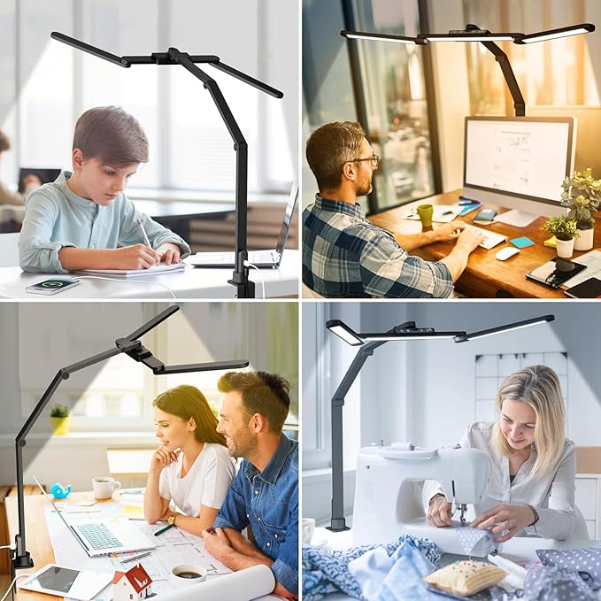 ShineTech LED Desk Lamp for Home Office, 25 Lighting Modes Swing Arm LED Lamp with Clamp, Gesture Sensor, Type C Port, Auto-Off Timer Lamp for Reading