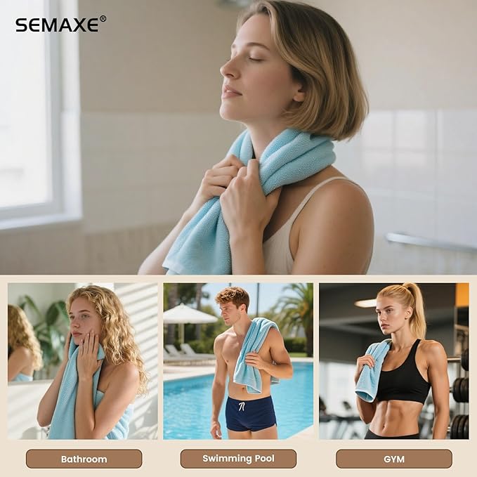 SEMAXE 6-Pack Blue Hand Towels - 27"x16" Ultra Soft & Absorbent Cotton Bathroom Set with Hanging Loops, Oeko-Tex Certified