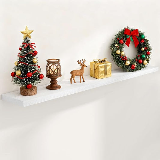 Fun Memories 72 Inch Floating Shelves for Wall, 72x9.3 Large Floating Shelf for Bedroom, Kitchen, Bathroom, Wall Mounted Rustic Wood Shelves with Invisible Bracket for Books, Decor, White