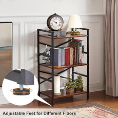 3-Tier Small Bookshelf, Industrial Metal & MDF Bookcase, X-Brace Stable Shelving for Small Spaces, Adjustable Feet, Easy Assembly, 27.6