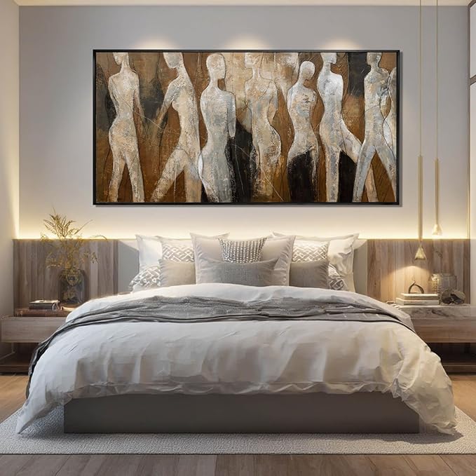 CHUDANHAO Black Line Wall Decor Brown Canvas Wall Art Figure Wall Decorations 29"x58" Large Pictures for Living Room Artwork for Office