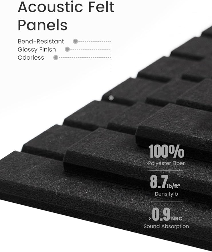 Felt Bulletin Board Tiles -28"x18" with 40 Adhesive Tabs, Cork Board Alternative for Office Decor, Push Pin Board Wall Organizer 6-Pack (Black)