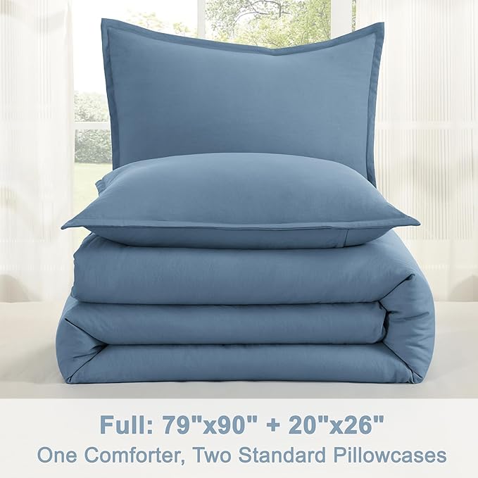 Litanika Comforter Set, Lightweight Solid Bedding Comforter Set, Fluffy Down Alternative Bed Set, Dark Grayish Blue, Full