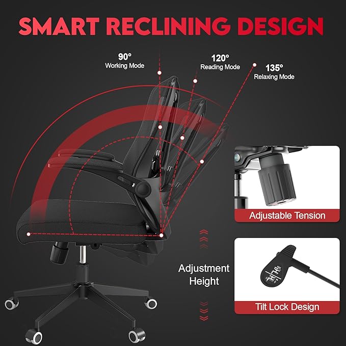 Ergonomic Office Chair - 400LB Comfy Desk Chairs with Lumbar Back Support, Mesh Computer Chairs with Wheels and Arms for Home Office, Study (669Black-Without Headrest)
